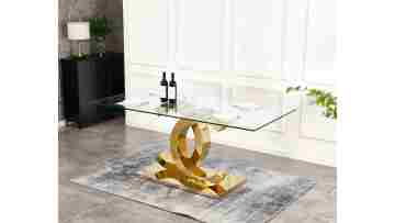 TL-21SD01 Modern Glass Dining Table with gold Stainless Steel Base 180cm