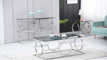 TL-AS504-506 Modern Glass Coffee Table Set with Silver Frame