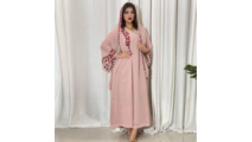 Chiffon Dubai Plus Size Muslim Embroidered Abaya Dress with Headscarf Middle East Ramadan Jellabiya Arabic Soft Robe Hijab Set1
