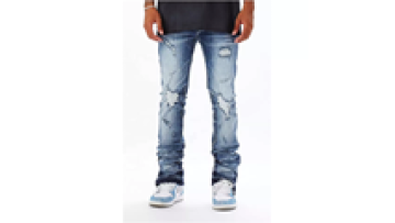 Stacked Baggy Cargo Distressed Wash Denim Pants Men Jeans with Embroidery1