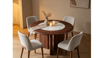 BR-DT-6056 Elegant Marble Round Dining Table with Turntable for Modern Home Dining