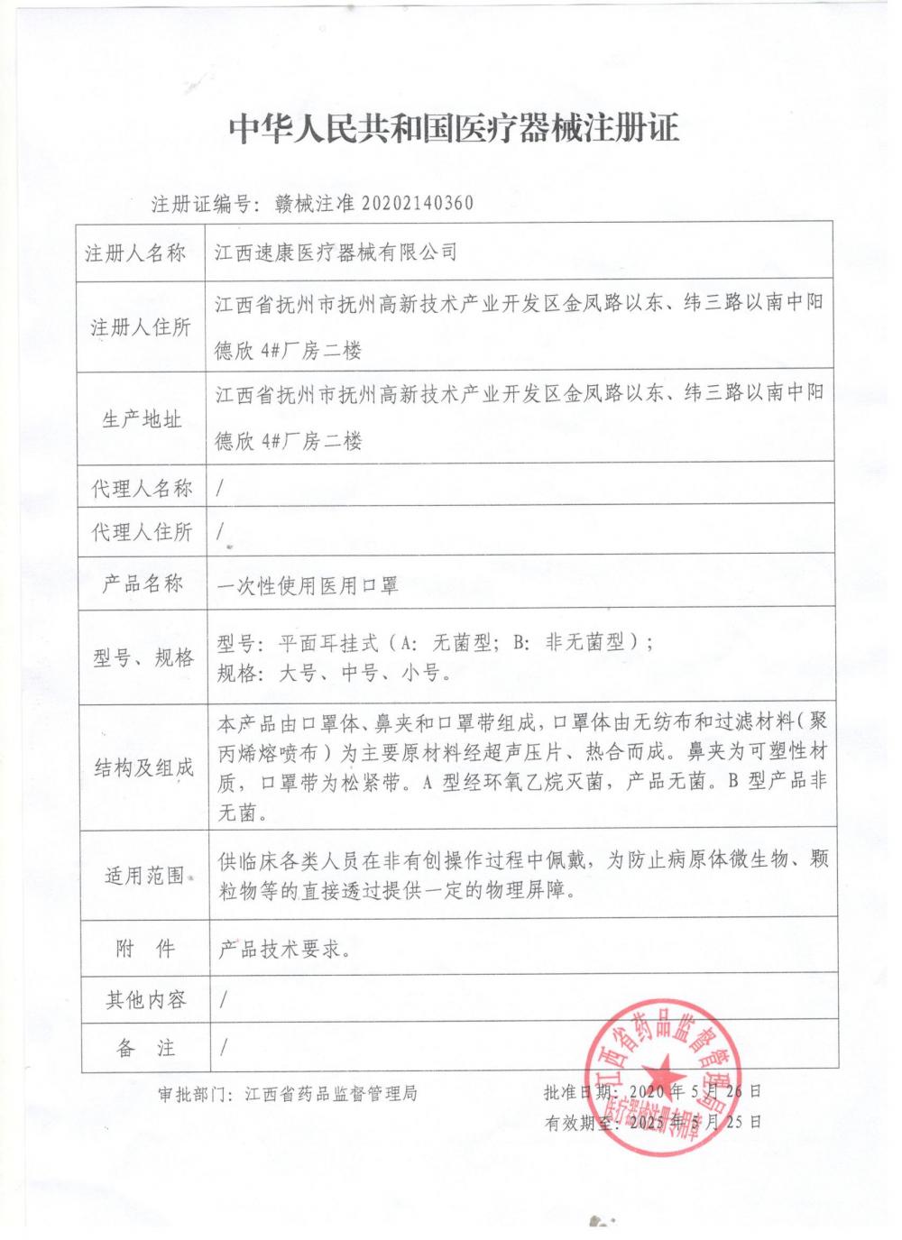 Disposable mask Registration Certificate