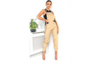 High quality women skinny  cargo dungarees solid beige for causal wear1