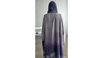 Gradient Printed Chiffon Open Abaya With Matching Hijab (1)