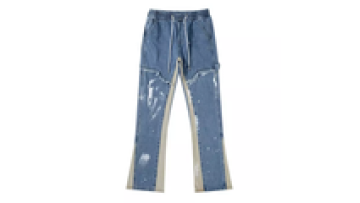 Designer Custom Blue Paint Splatter Stacked Flare Jeans for Men Street Wear Jeans1