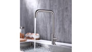 Cold Water Only Kitchen Faucet Brushed Satin Finish Single Handle Single Hole with Deck Plate Brushed Stainless Steel Modern1