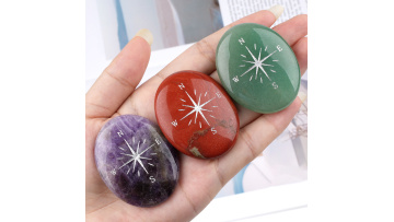 Silver Compas Pebble Energy Worry Pocket Gemstone SP1960S-38X48MM