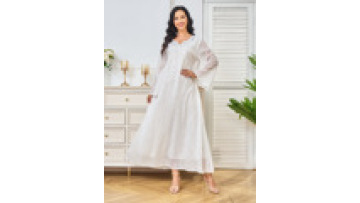 Tulle Muslim Women Maxi Abaya Embroidered Long Sleeve Sequined Elegant Dress Arab Islamic Ramadan Jellabiya with Hot Rhinestones1
