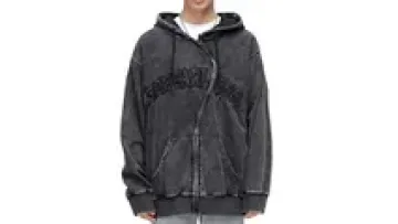Custom Vintage Embroidery Patches Hoodies Oversized Mens Heavyweight Acid Wash Zip Up Hoodie1