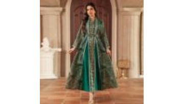 Dubai Sequins Embroidery Abaya With Belt for Muslim Woman Notched Stand Collar Mesh Sleeve Elegant Loose Moroccan Saudi Kaftan1