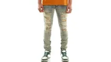 Custom LOGO Men Vintage Denim Ripped Hip Hop Washed Distressed Pants Repair Ripped Stacked Jeans1