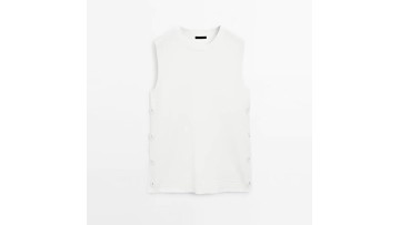 Women's clothing minimalist design with side button knit sleeveless T-shirt top