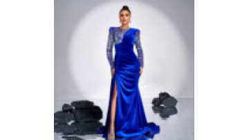 Luxury Mermaid Evening Dresses Woman's Crystal Appliques Side Split Formal Draped Satin Elegant Party Prom Gowns1