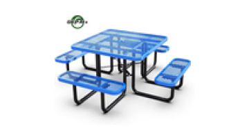 Blue Outdoor Thermoplastic Coating Steel 46 Inches Square Expanded Metal Picnic Table for 8 People1