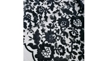 Navy dress 3d flower Laser Cut Embroidery Lace tulle mesh Embroidered Sequins Fabric1