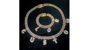 2022 INS HOT SELLING iced out BAGUETTE CUSTOM LETTER CHARM NECKLACE BRACELET CUBAN chain custom name necklace1