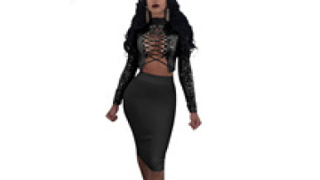 New Sequined Crop Top And Tight Skirt Women Clothing Two Piece Pants Set Apparel1