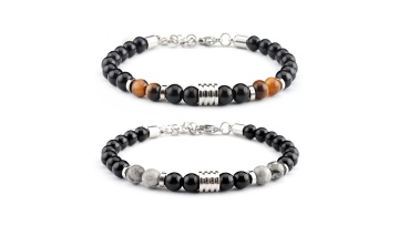 SB2142-6mm Steel onyx bracelet