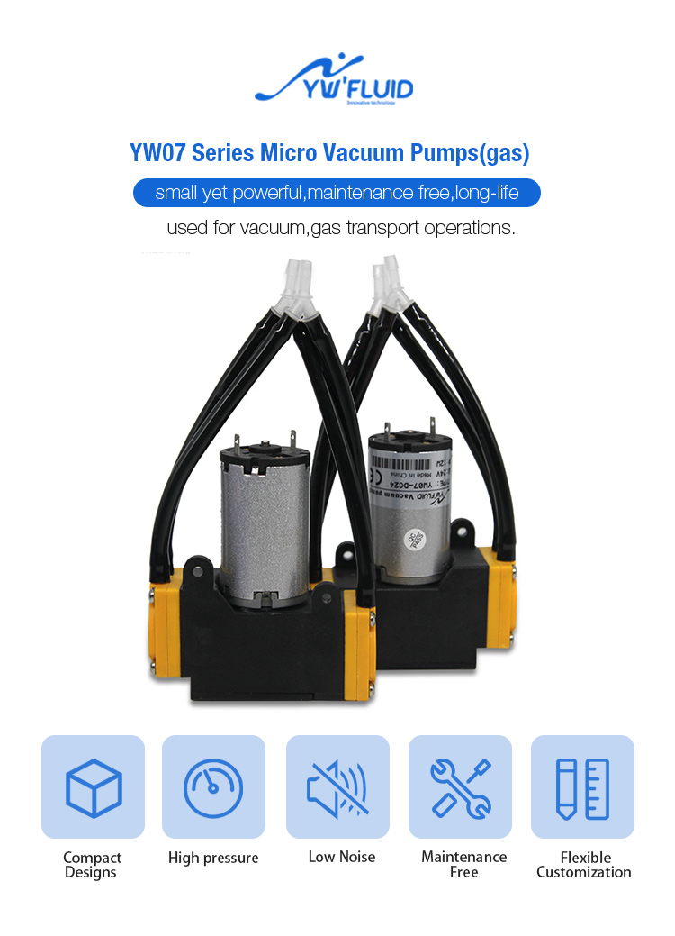 YWfluid Hight Performance OEM Micro Diaphragm Gas Pump With 12v 24v DC motor Used for Gas compression transfer