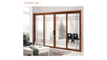Guangdong Chinese Art Traditional Style Sliding Aluminum Wooden Grain Door With  Double Art Glass Doors For Villa1