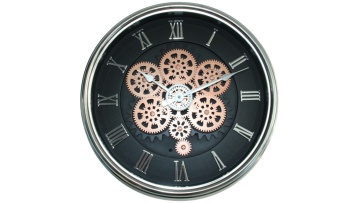 Retro 16 - Inch Wall Clock with Roman Numerals and Mechanical Gears: Industrial Style Redefined