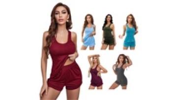 Custom Design Summer Women's Sleepwear with Pockets Sleeveless Nightwear T/R Pajamas Suit Two Piece Knitted Pajama Set for Women1