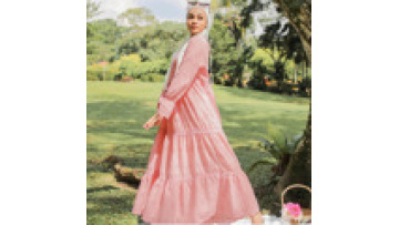 Muslim Multi Colors Middle East Women's Dress Plaid Design Malaysia Indonesia Hollow Lace Dress Long Sleeve Abaya Maxi Dress1