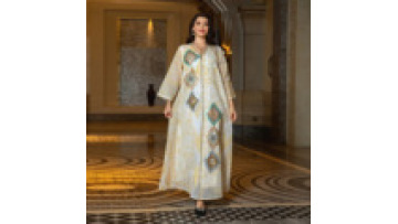Dubai Evening Party Gold Mesh Embroidery Sequins Long Sleeve V-Neck Casual Abaya Fashion Saudi Women Kaftan1