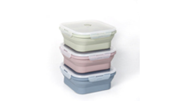 Bpa free food grade foldable silicone collapsible lunch box folding square food storage container for kitchen1
