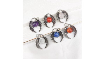 Gemstone10MM Balls Silver Alloy Angle Wing Pendant