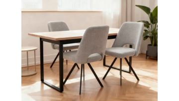 BR-25A34 Modern Upholstered Dining Chair – Linen Fabric, Black Metal Legs