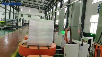Pallet on-line turntable stretch wrapper