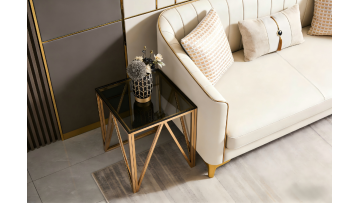 TL-AS73G Compact Stainless Steel Side Table with Glass Top for Modern Living Spaces