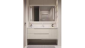 Cream Solid Wood Vanity With Ceramic Sink