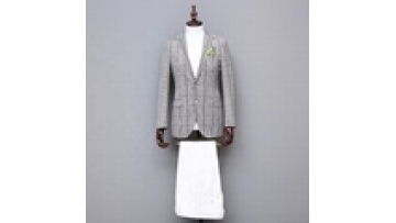 High End Fashion Bespoke Men's Plaid Grey Woolen Suit Custom Single Breasted Model with Zipper Fly Flat Front Style Pants Suits1