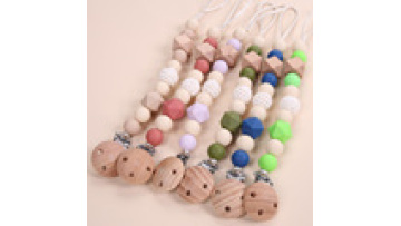 Pacifier Chain Silicone Teething Beads Baby Leather Chain Wooden Dummy Clip Holder Case Silicon Pacifier Holder Clip1