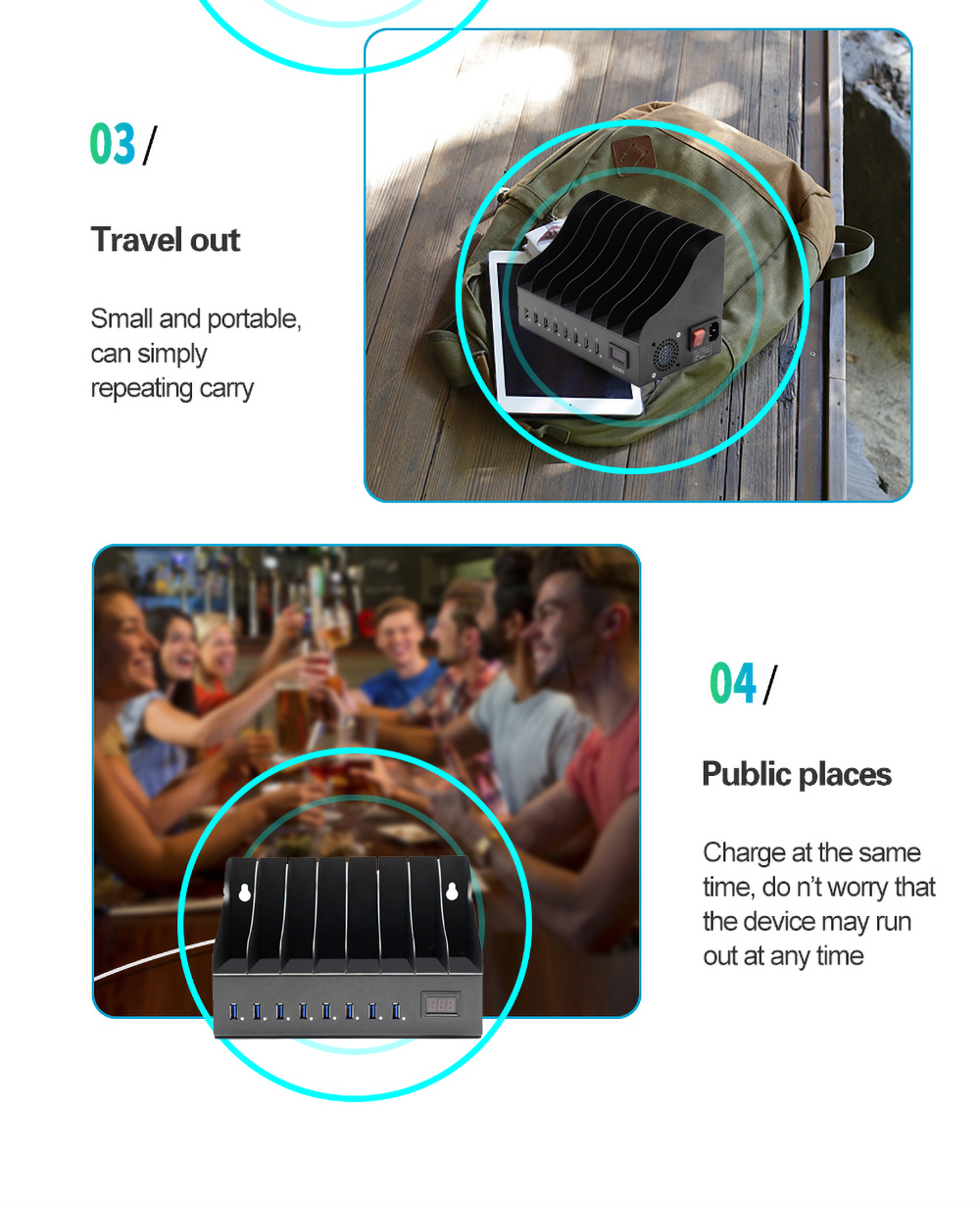 Application scenario of the 8-port USB smart charger