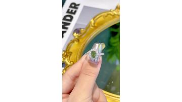 Green Cushion Lab Diamond Scalloped Halo Pavé Ring