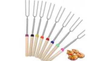 Wholesale 32 Inch  Barbecue Fork 10 Color Wood Handle  Steel Stainless Utensil Cooking Barbecue Grilling Fork1