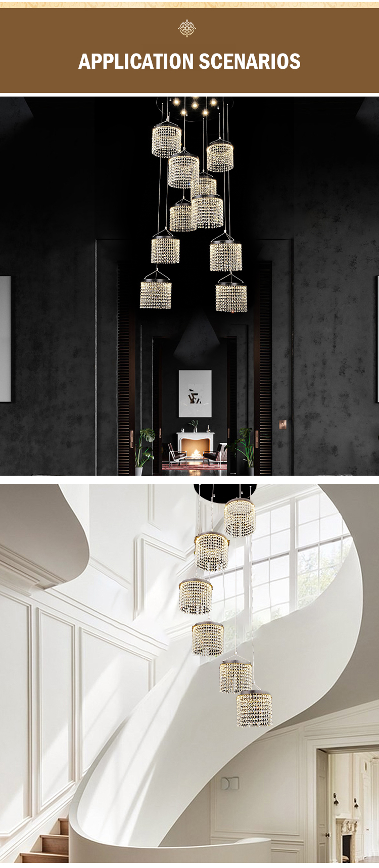 Energy saving aluminum luxury K9 crystal 72w 120w ceiling modern chandeliers