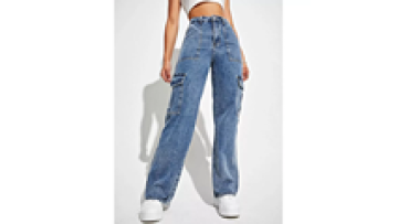 Custom Ladies Side Pocket Jeans Trousers Wide Leg Cargo Denim Pants for Women1