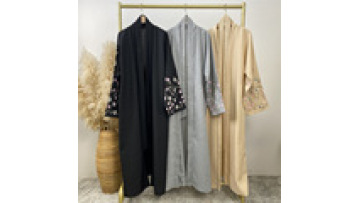 1407 Dubai Luxury Embroidered Islamic Clothing  Front Open Abaya Linen Kimono Cardigan Abaya Women Muslim Dress1