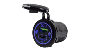 Blue DC12-24V Double Hole Tent Type Digital Voltmeter + White Core Car Charger for Car Boat1