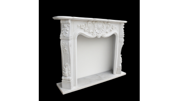 Elegant White Stone Fireplace with Detailed Carvings