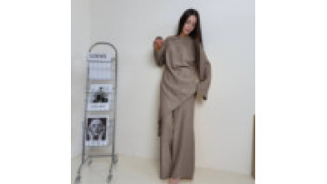 Irregular Muslim Long Shirt and Pants Set Modest 2pcs Women Casual Wear Outfit Islamic Clothing Top and Pants Set Turkey Style1