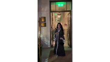 Black Polka Dot Lace Open Abaya Set Headscarf (1)