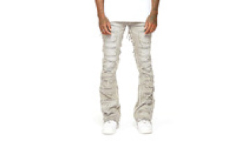 Custom Men Vintage Denim Hip Hop Washed Embroidered Distressed Pants Flare Stacked Jeans1