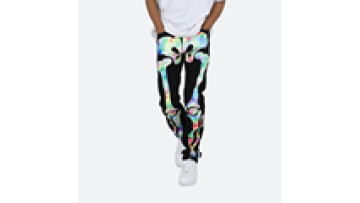 Stylish Custom Apparel Stock Black Reflective Laser Print Jeans with Straps Men1
