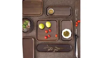 Natural Wooden Serving Tray Rustic Bamboo Kitchen Tabletop Organizer1