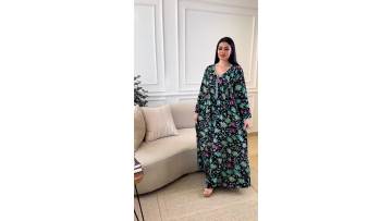 Floral Print V-Neck Long Sleeve Abaya